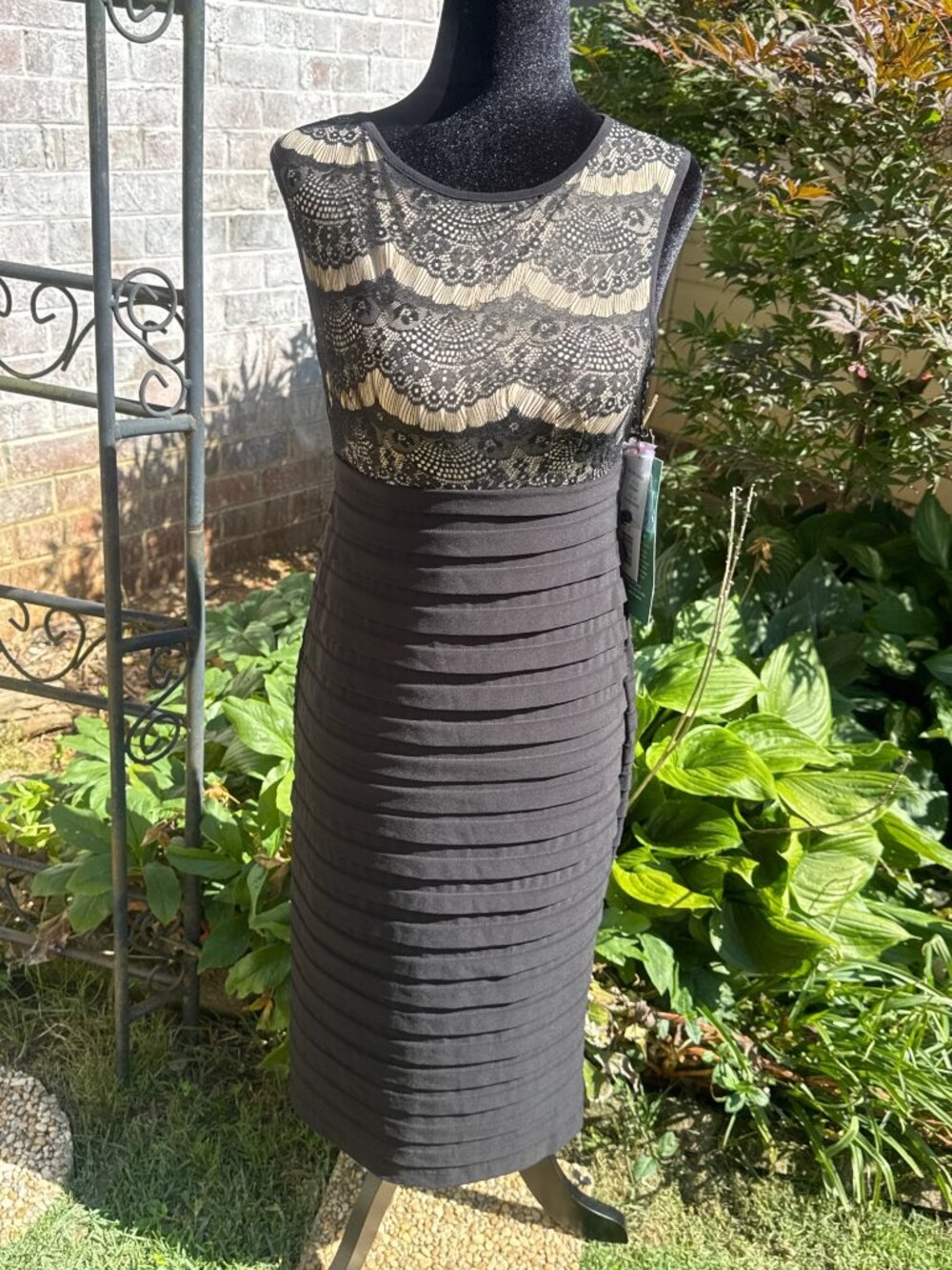 Scarlett Nite Black Lace Illusion Cocktail Dress 6 Ruched Sheath Evening NWT
